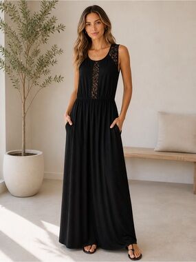 French Connection Lace Front and Back A-Line Maxi Dress